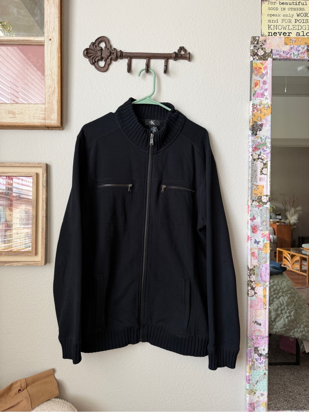 Calvin Klein Men's Black Full-Zip Knit Sweater Jacket